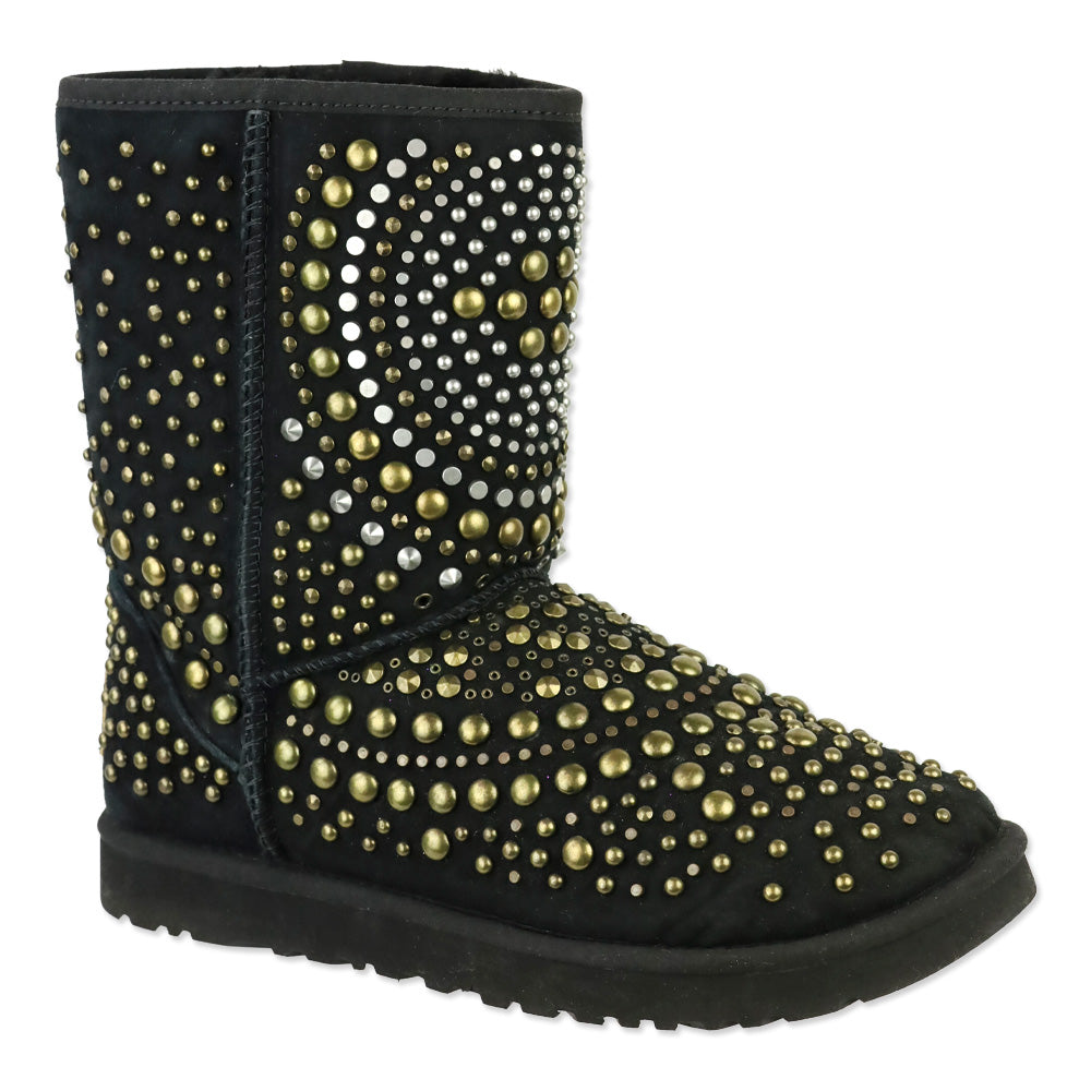 UGG x Jimmy Choo Mandah Black Suede Shearling Studded Tall Boots