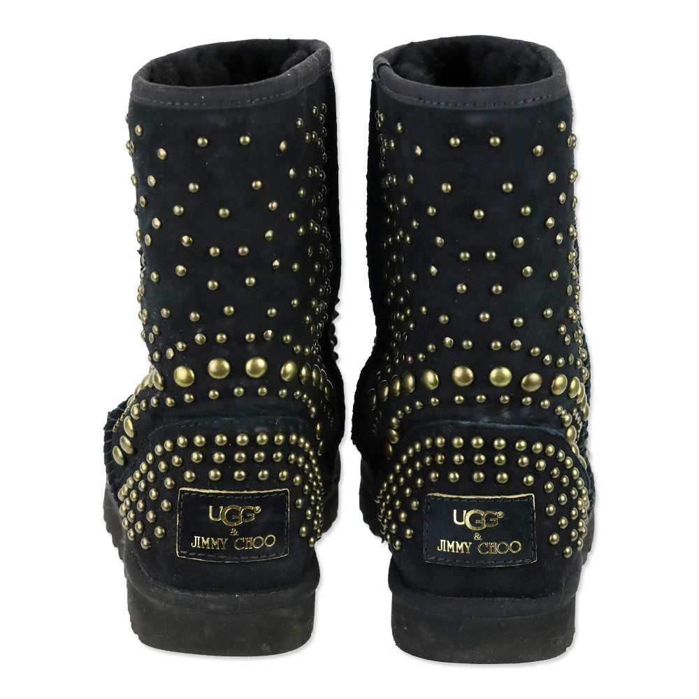 UGG x Jimmy Choo Mandah Black Suede Shearling Studded Tall Boots