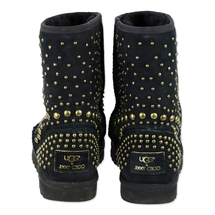 UGG x Jimmy Choo Mandah Black Suede Shearling Studded Tall Boots