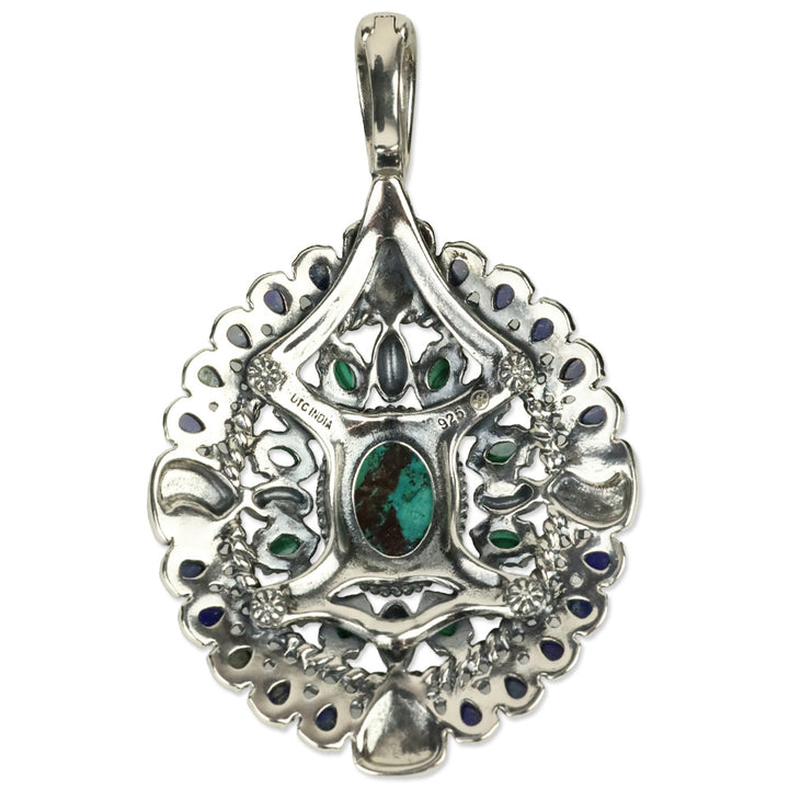 UNOde50 Silver Beaded Padlock Necklace with American West Gemstone Cluster Enhancer