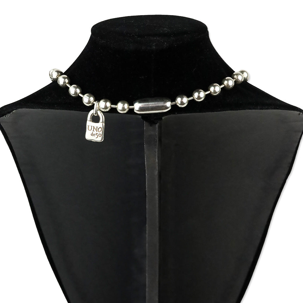 UNOde50 Silver Beaded Padlock Necklace with American West Gemstone Cluster Enhancer