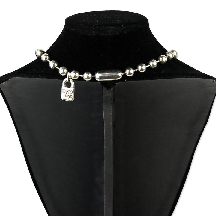 UNOde50 Silver Beaded Padlock Necklace with American West Gemstone Cluster Enhancer
