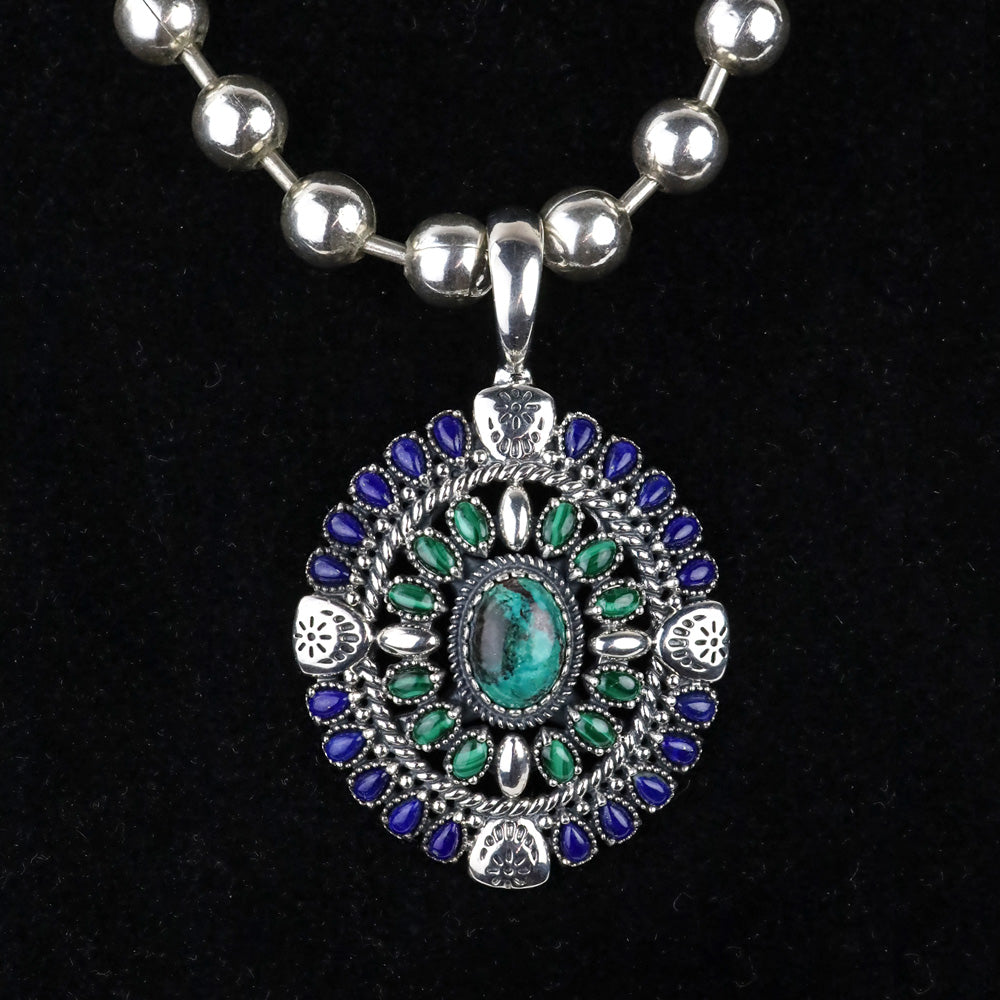 UNOde50 Silver Beaded Padlock Necklace with American West Gemstone Cluster Enhancer