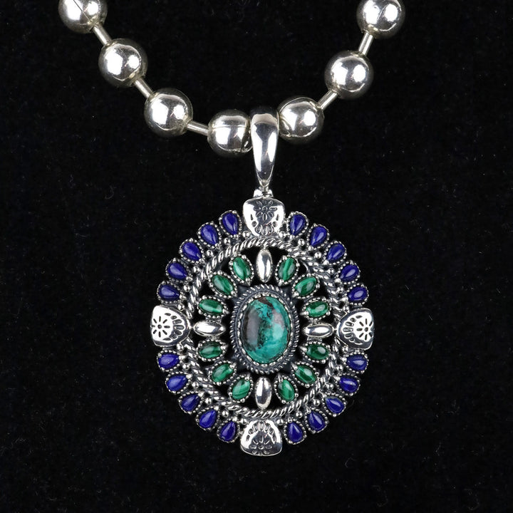 UNOde50 Silver Beaded Padlock Necklace with American West Gemstone Cluster Enhancer