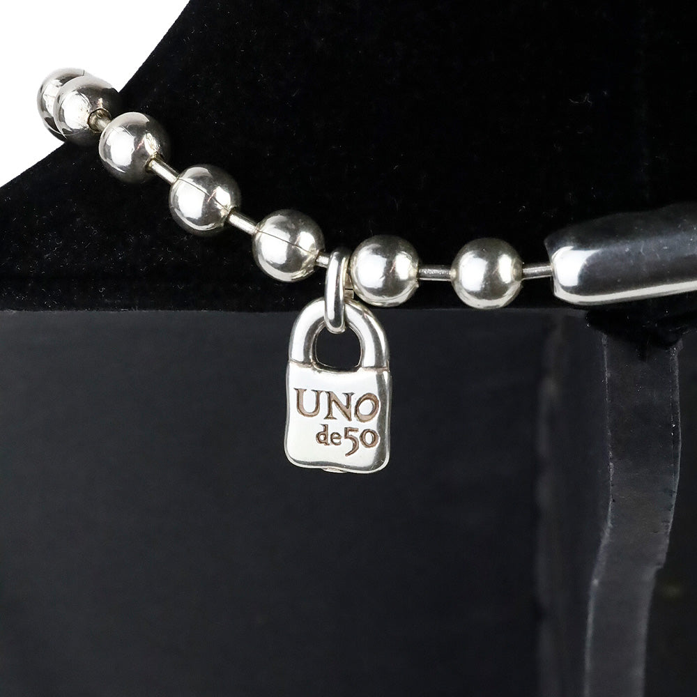 UNOde50 Silver Beaded Padlock Necklace with American West Gemstone Cluster Enhancer