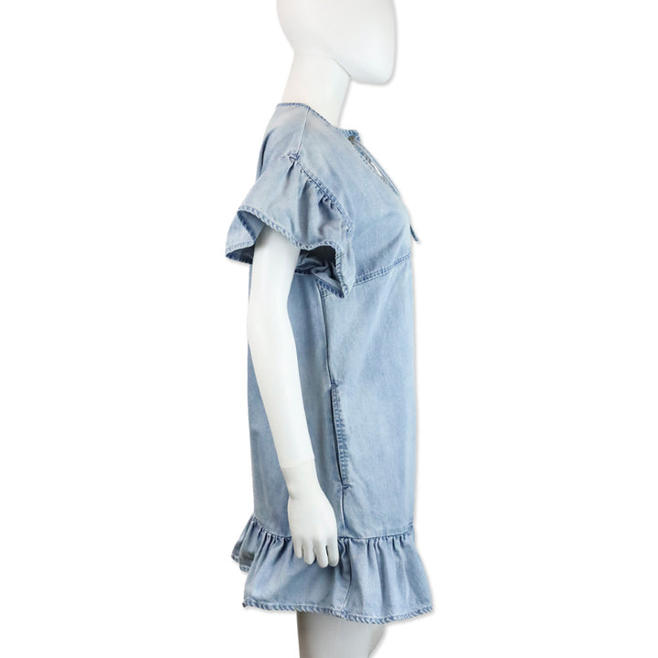Ulla Johnson Marianne Denim Lace Up Ruffle Dress