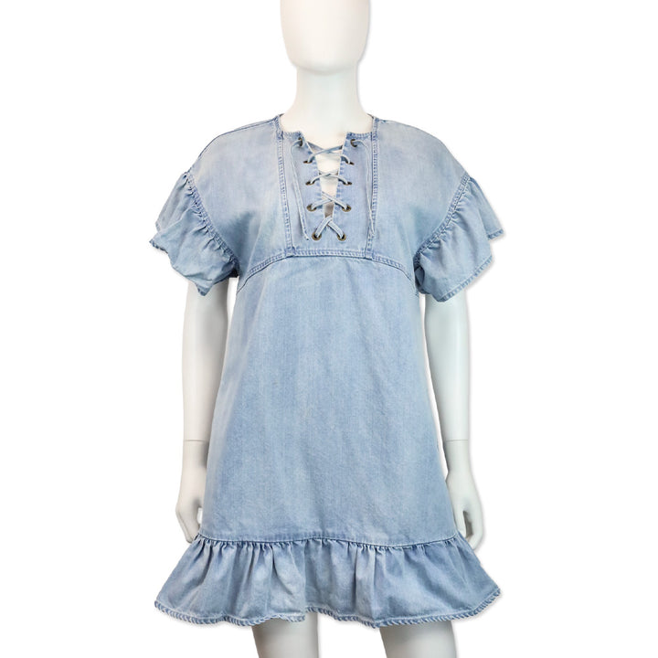 Ulla Johnson Marianne Denim Lace Up Ruffle Dress