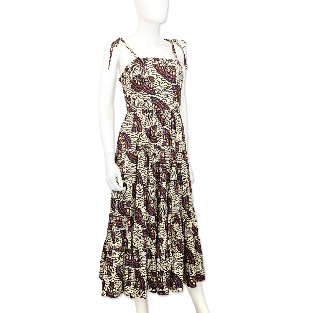 Ulla Johnson Purple/Cream Ellyn Tiered Midi Dress
