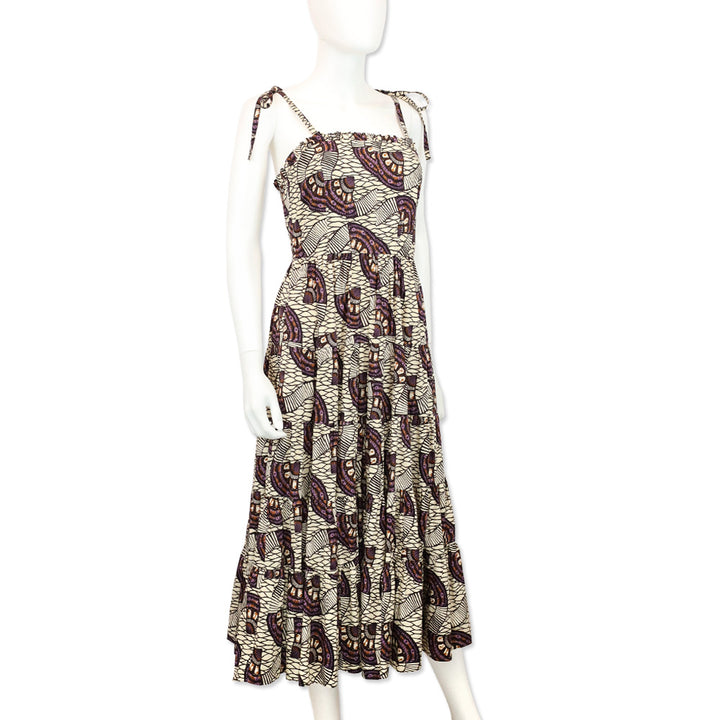 Ulla Johnson Purple/Cream Ellyn Tiered Midi Dress