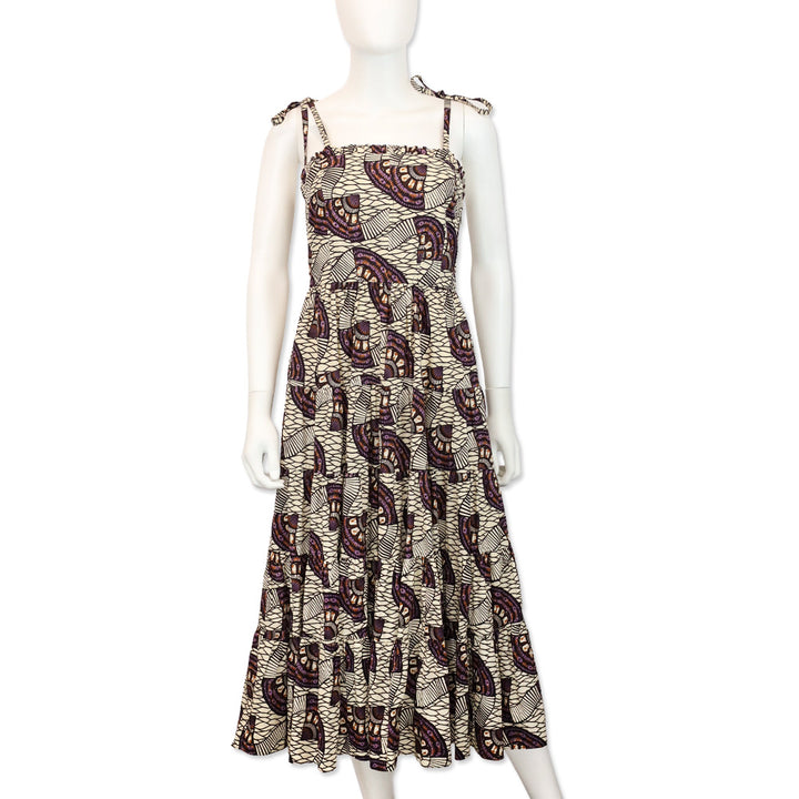 Ulla Johnson Purple/Cream Ellyn Tiered Midi Dress