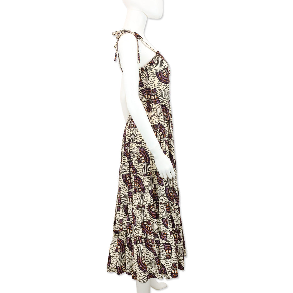 Ulla Johnson Purple/Cream Ellyn Tiered Midi Dress