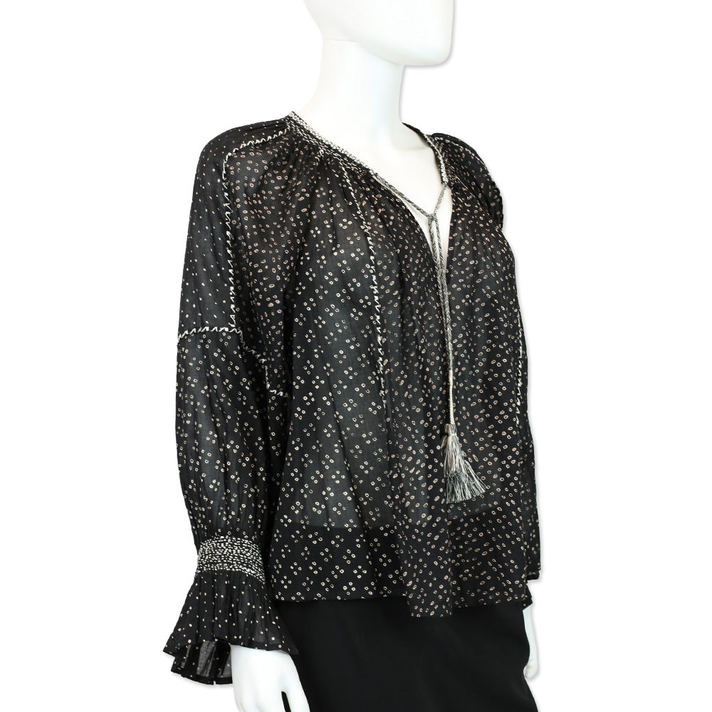 Ulla Johnson Ritsa Black Embroidered Cotton Tassel Blouse