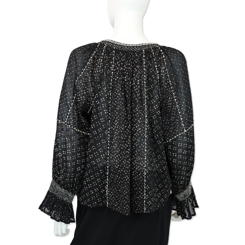 Ulla Johnson Ritsa Black Embroidered Cotton Tassel Blouse