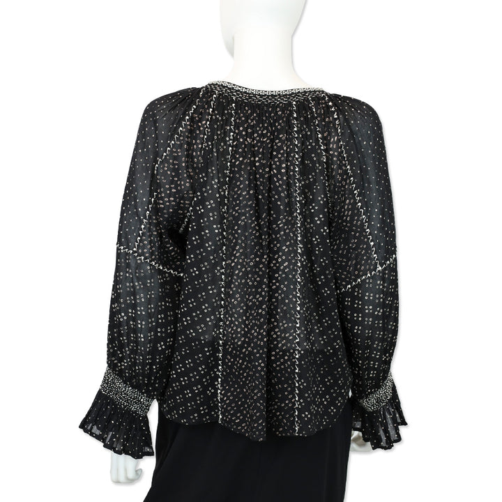Ulla Johnson Ritsa Black Embroidered Cotton Tassel Blouse