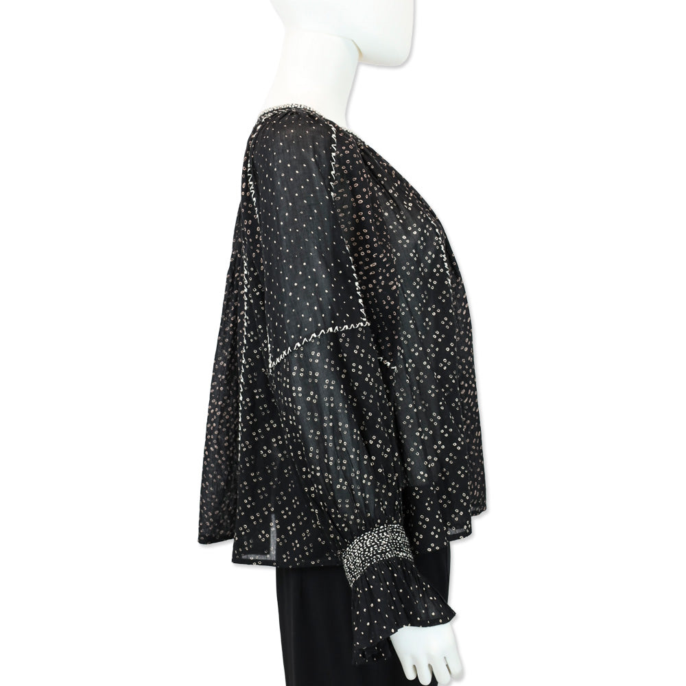 Ulla Johnson Ritsa Black Embroidered Cotton Tassel Blouse