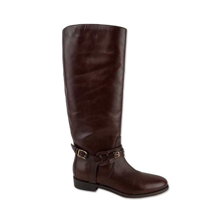 Burberry Brown Leather Below the Knee Riding Boots