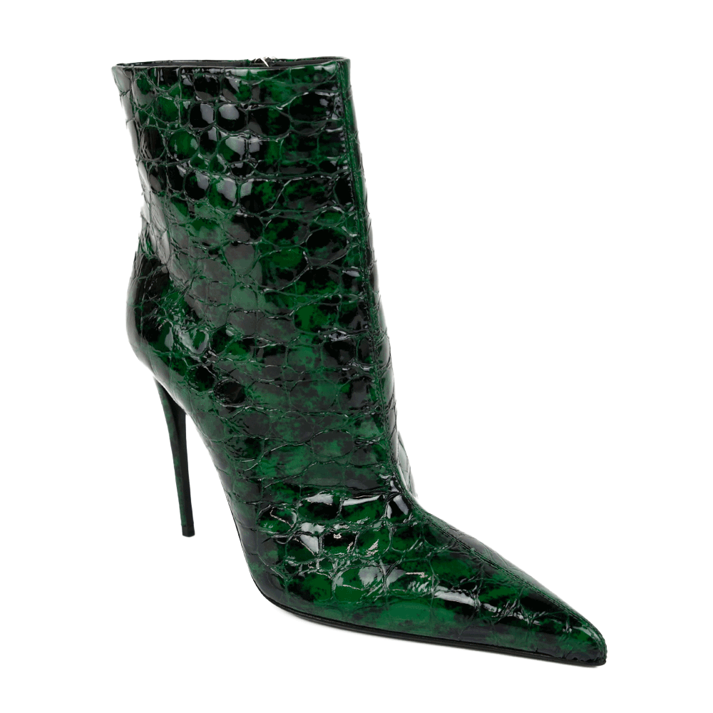 side view of Dolce & Gabbana 120mm Green Crocodile-Effect Pointed Toe Boots