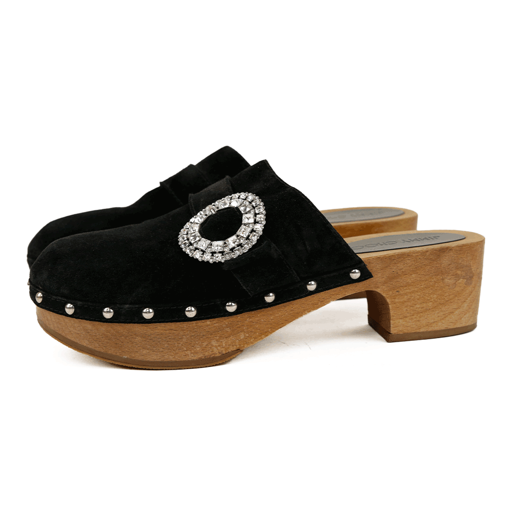 Jimmy Choo Black Suede Doralie 55 Embellished Clogs