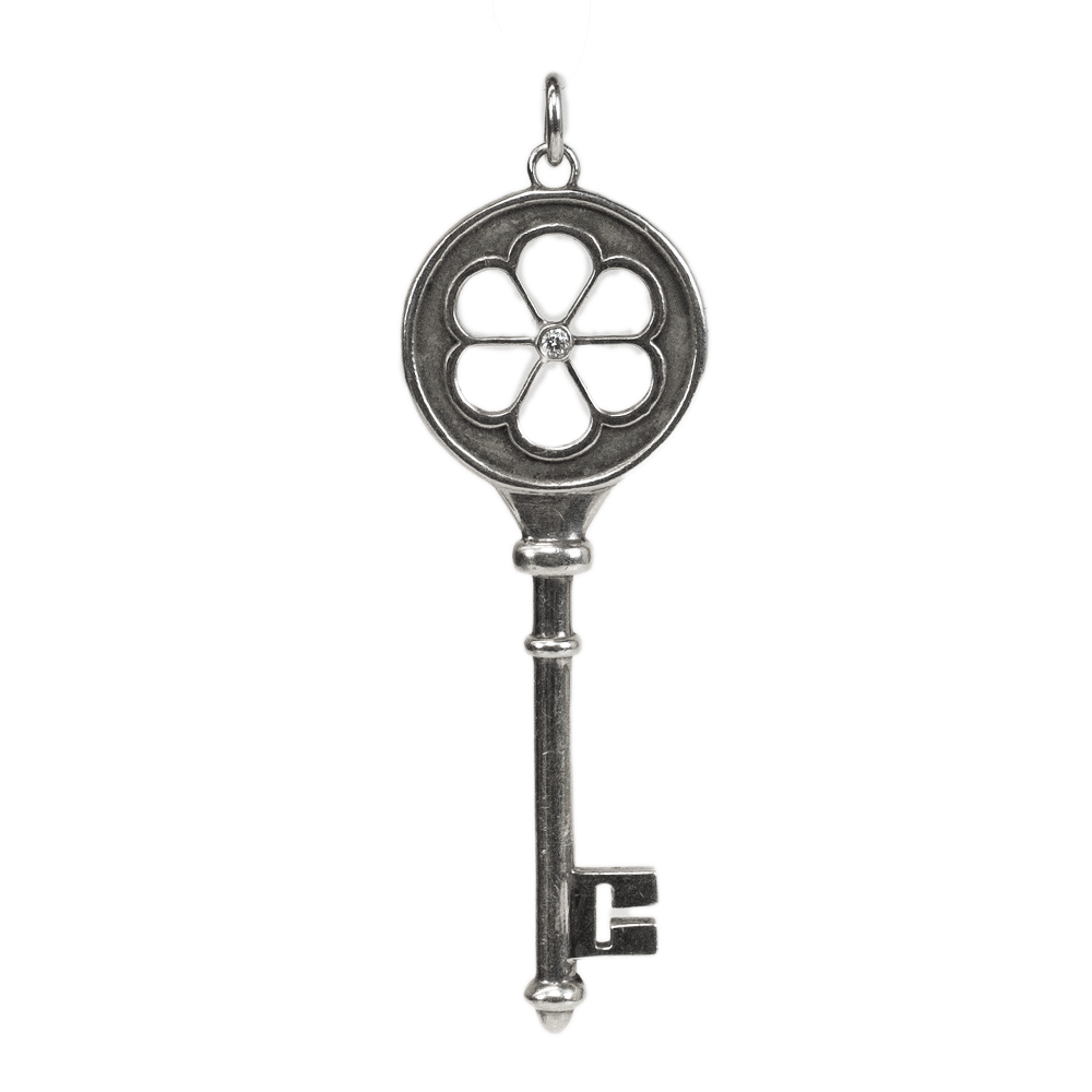 Tiffany & Co. Sterling Silver Diamond Key Pendant