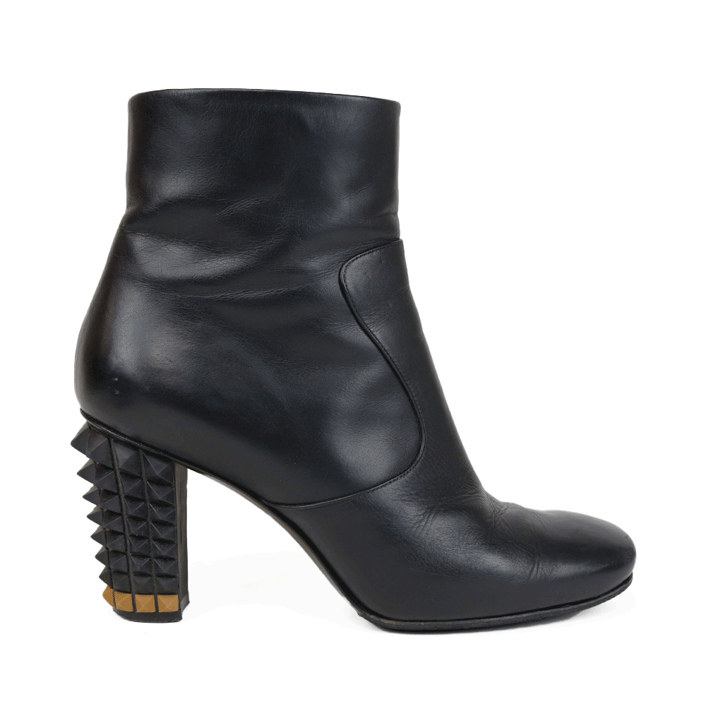 Fendi Black Leather Studded Heel Ankle Boots