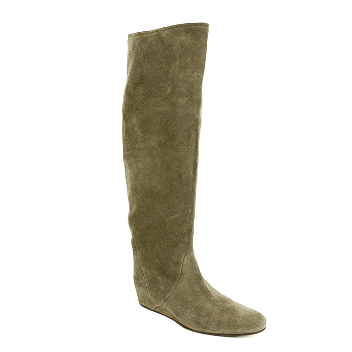 Lanvin Gray Suede Knee High Wedge Boots