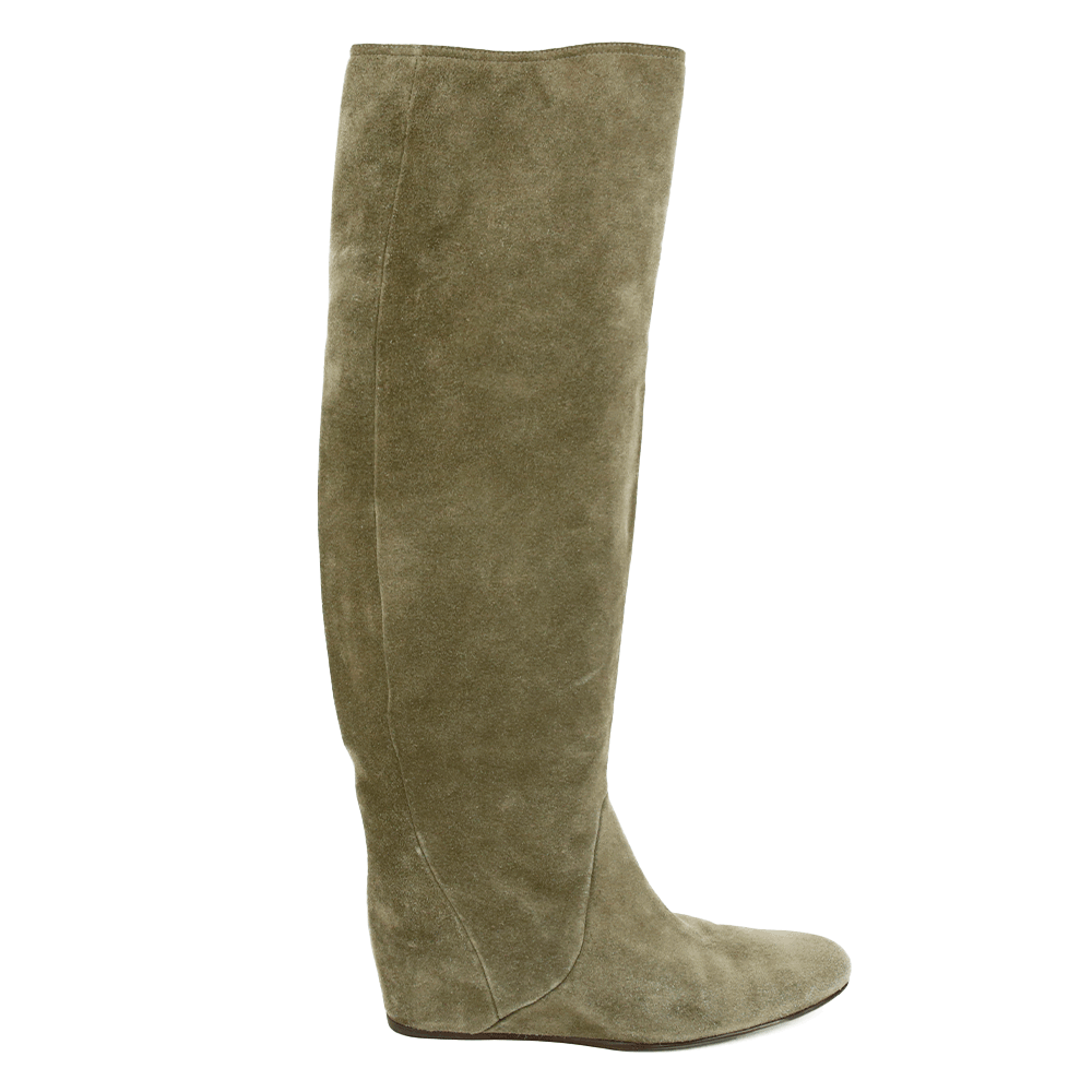 Lanvin Gray Suede Knee High Wedge Boots