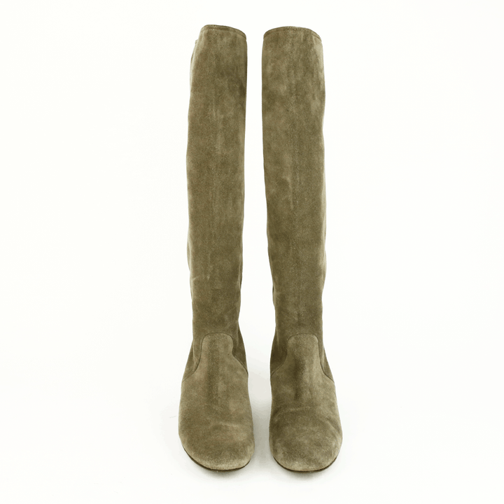 Lanvin Gray Suede Knee High Wedge Boots