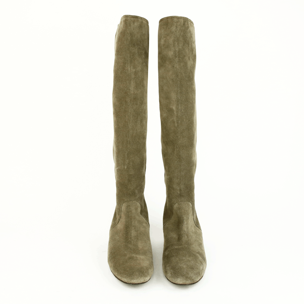 Lanvin Gray Suede Knee High Wedge Boots DBLTKE Luxury