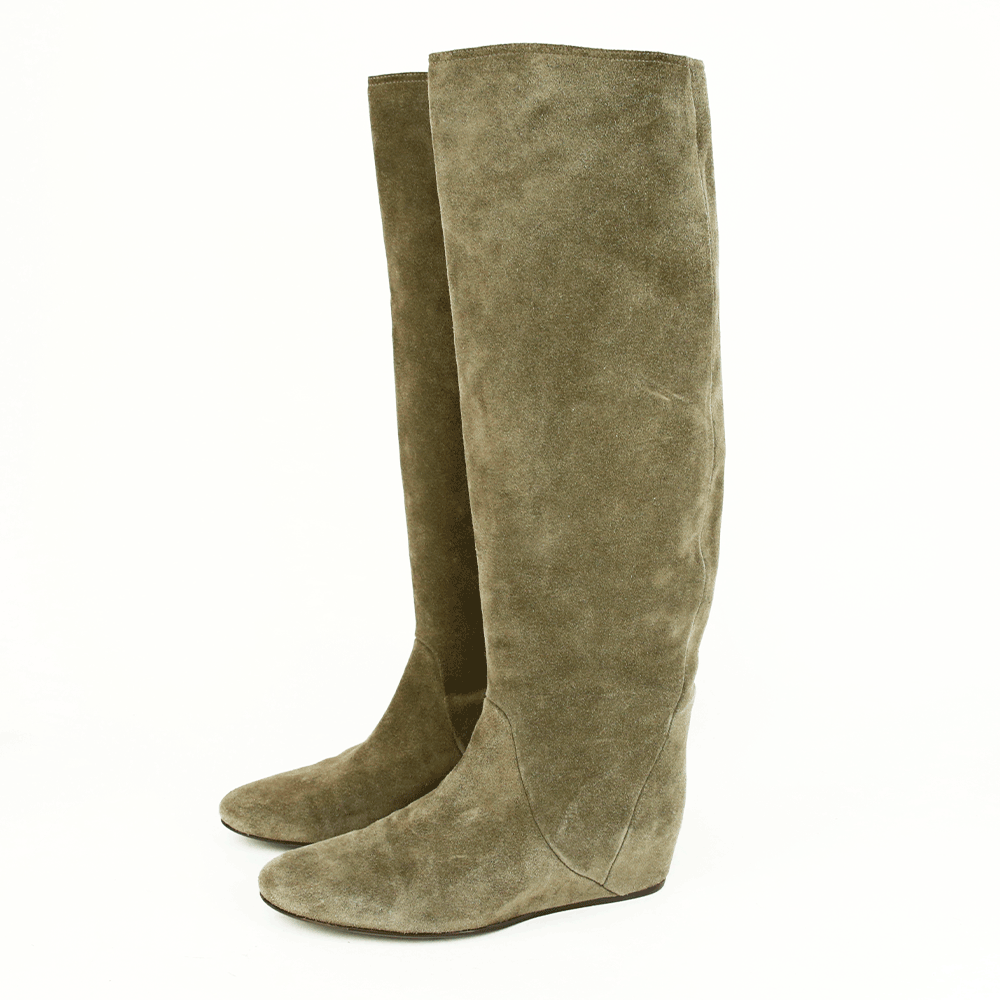 Lanvin Gray Suede Knee High Wedge Boots