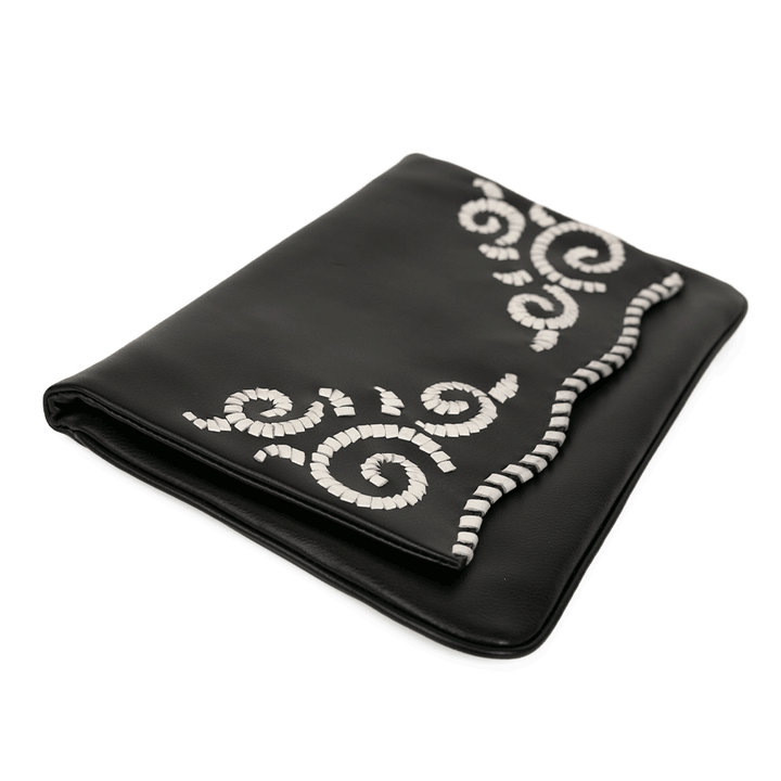 Anne Fontaine Black Leather Whipstitch Clutch