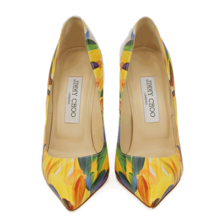 Jimmy Choo Floral Printed White Leather Pumps