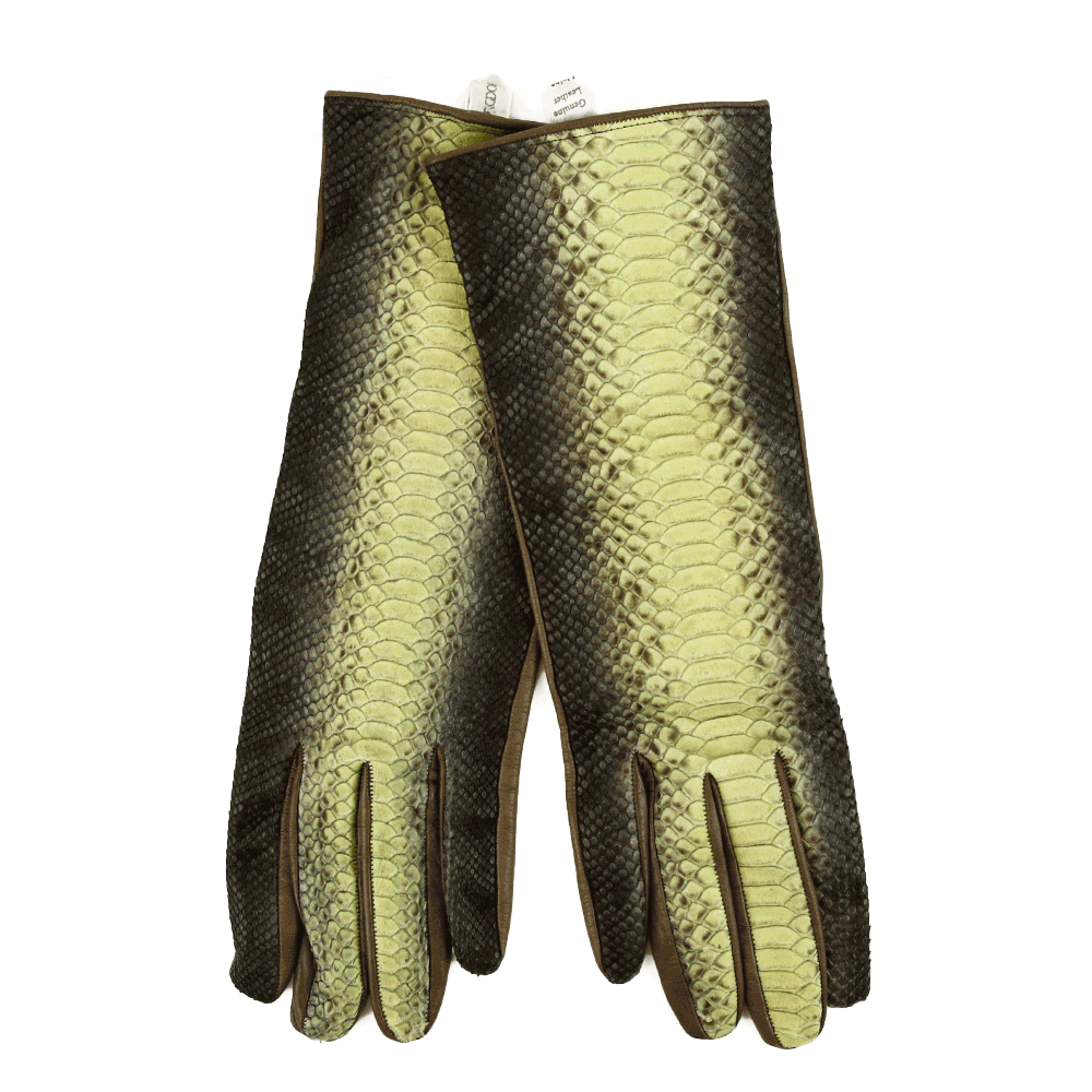 Bergdorf Goodman Green & Gray Python Leather Gloves
