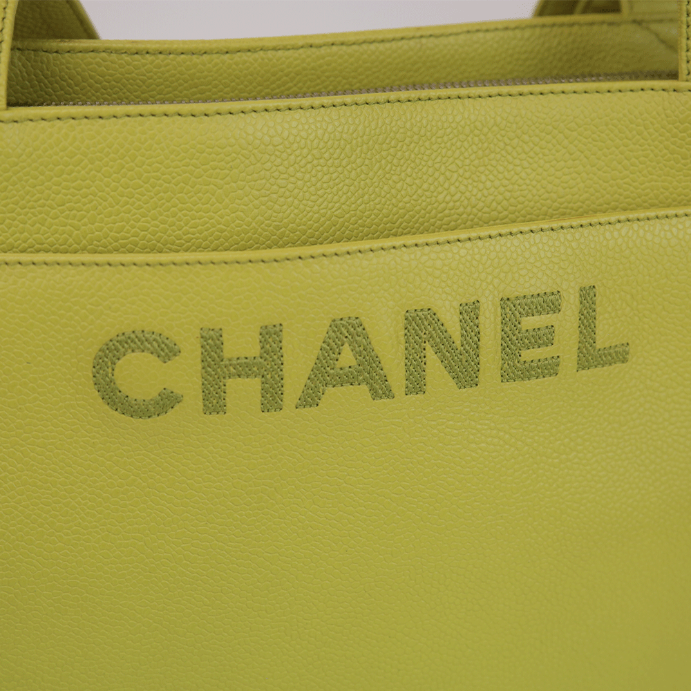 Chanel Lime Caviar Leather LAX Logo Tote Bag