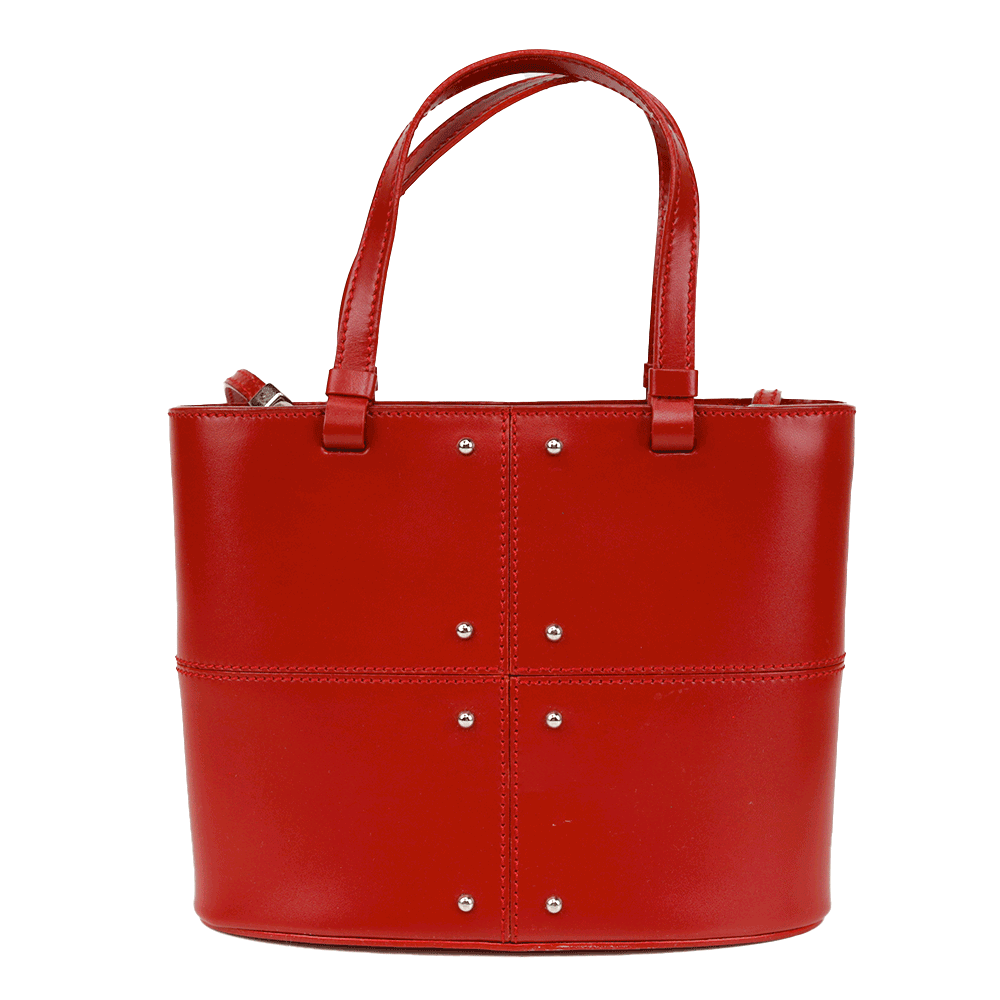Tod's Red Leather Studded Mini Top Handle Bag