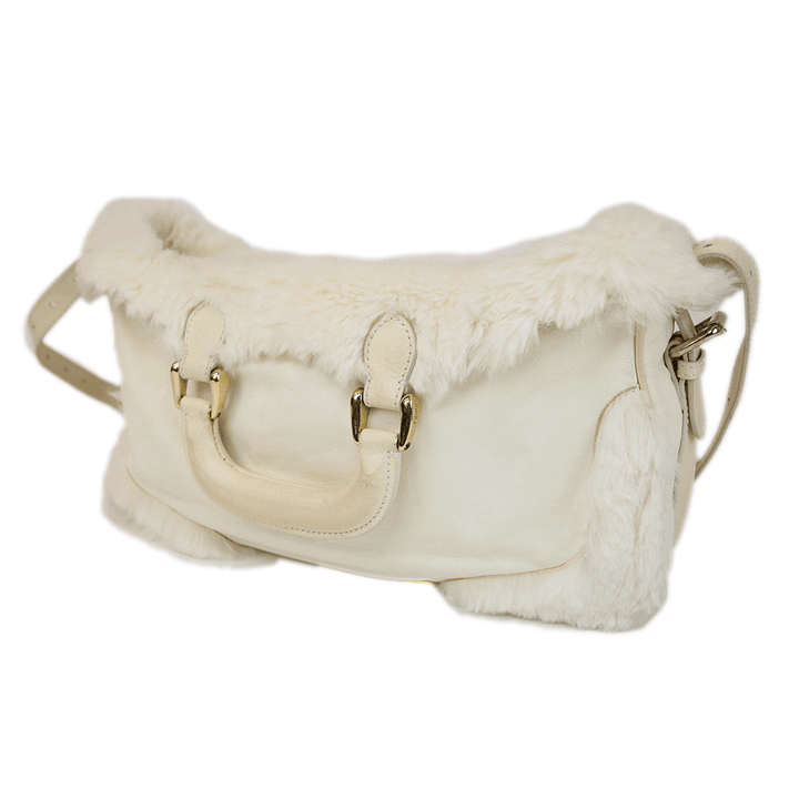 Fendi Cream Leather & Fur Vintage Satchel
