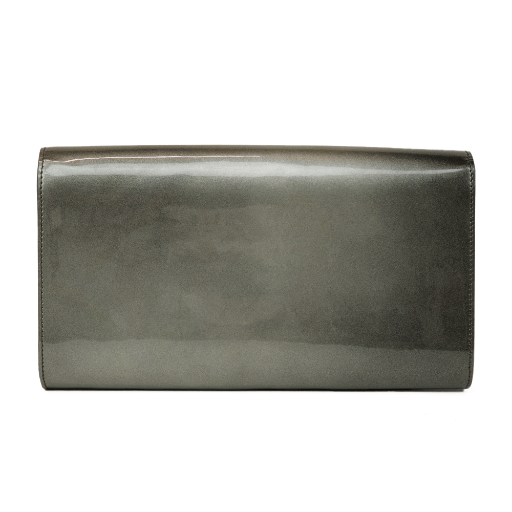 YSL Gunmetal Belle du Jour Patent Leather Clutch