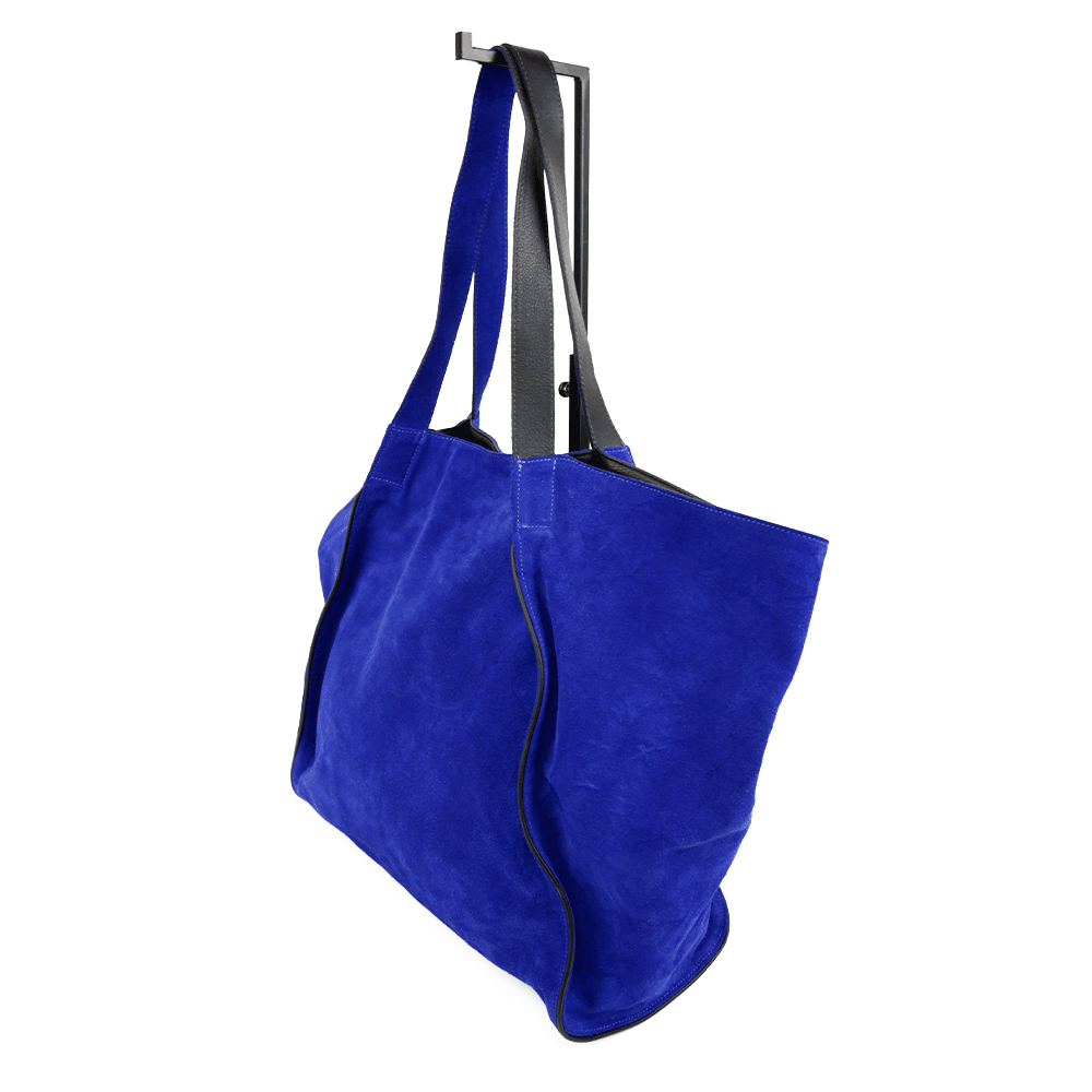 side view of Eileen Fisher Cobalt Blue Suede Tote