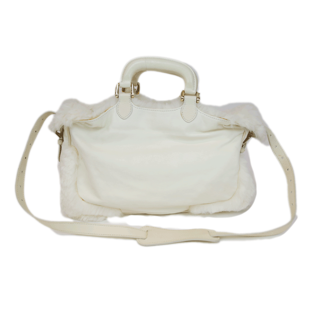 Fendi Cream Leather & Fur Vintage Satchel