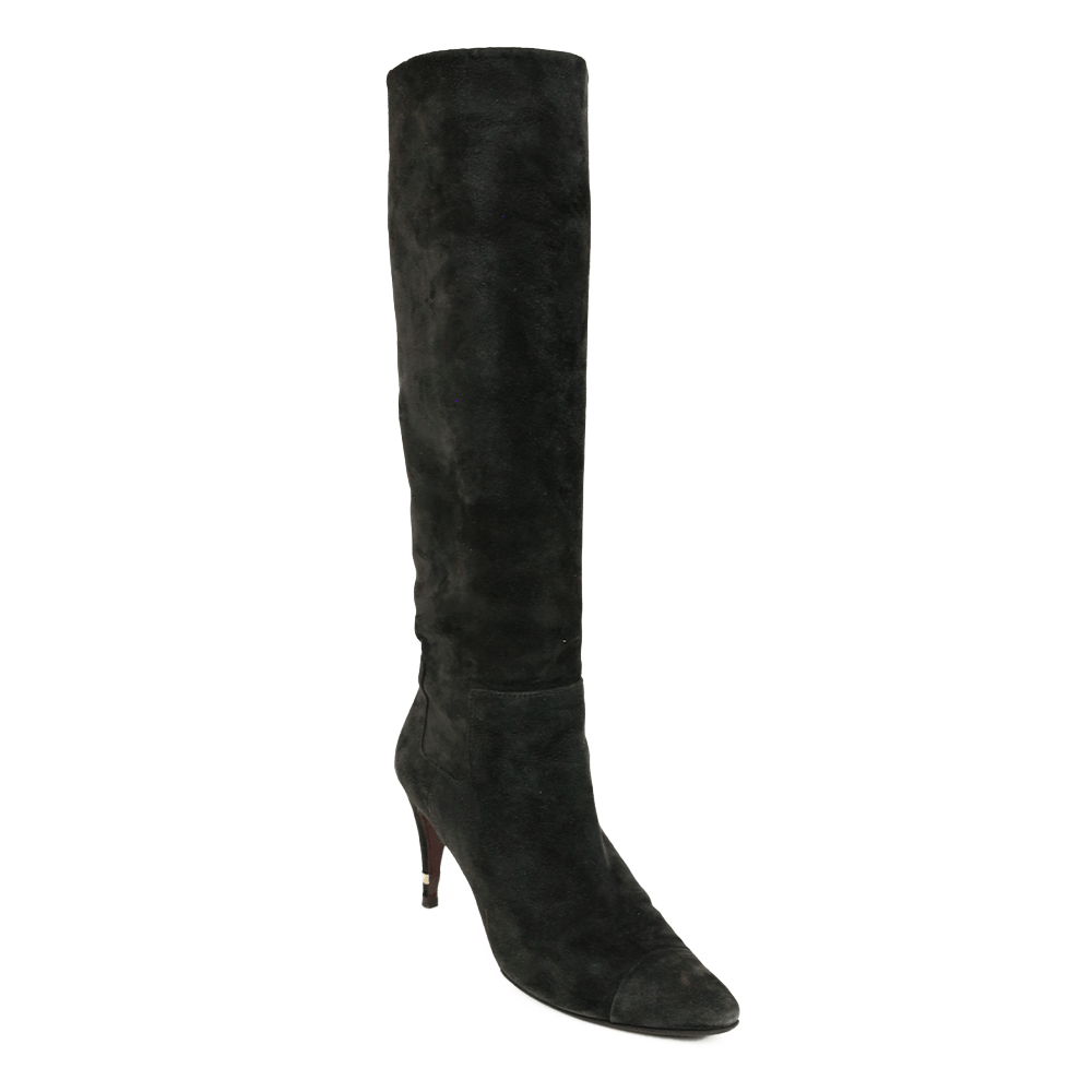 Chanel Black Shimmer Suede Knee High Boots | DBLTKE Luxury Consignment Boutique