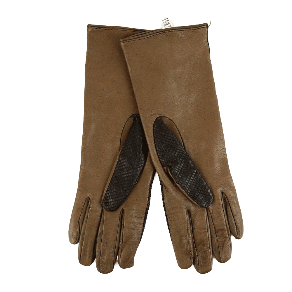 Bergdorf Goodman Green & Gray Python Leather Gloves