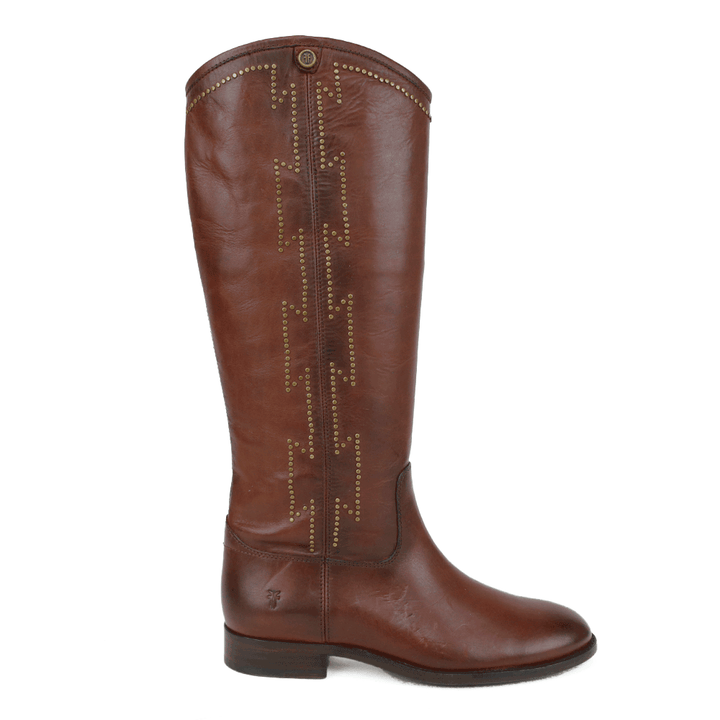 Frye Brown Leather Studded Calf Boots