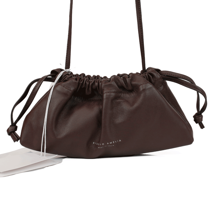 Studio Amelia Chocolate Leather Mini Drawstring Bag