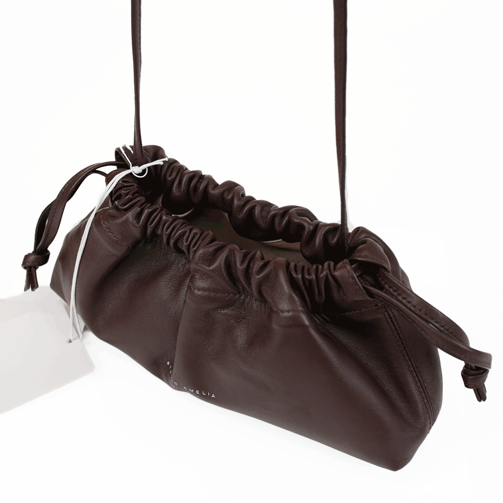 Studio Amelia Chocolate Leather Mini Drawstring Bag