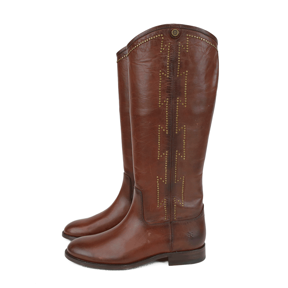 Frye Brown Leather Studded Calf Boots