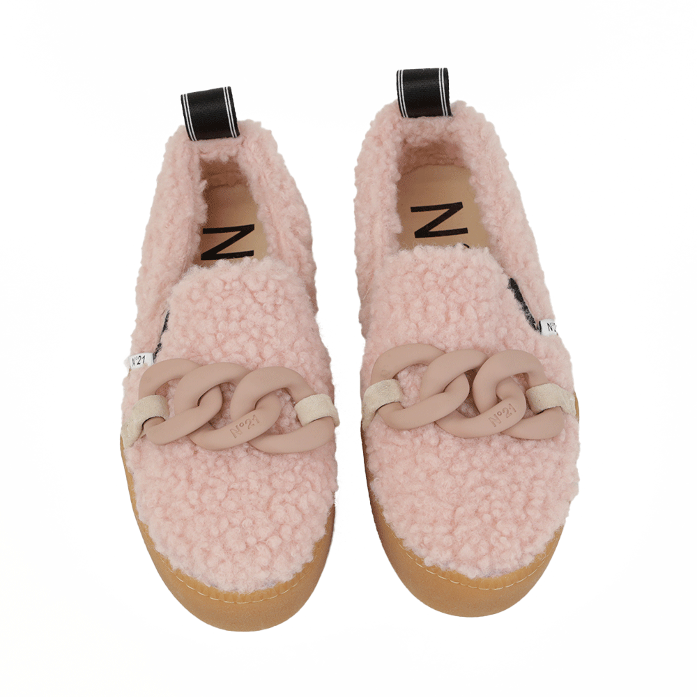 N°21 Pink Faux Shearling Flatform Sneakers