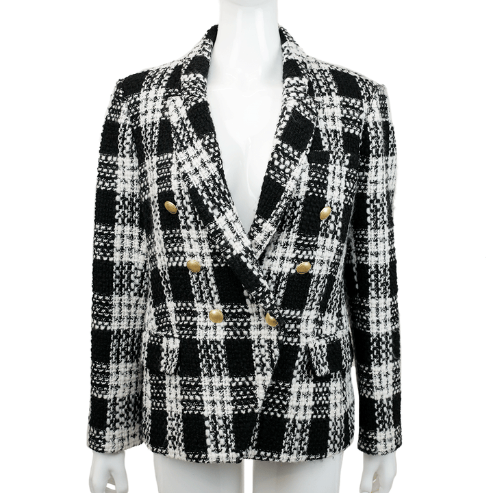 L'Agence Black & White Tweed Double Breasted Blazer
