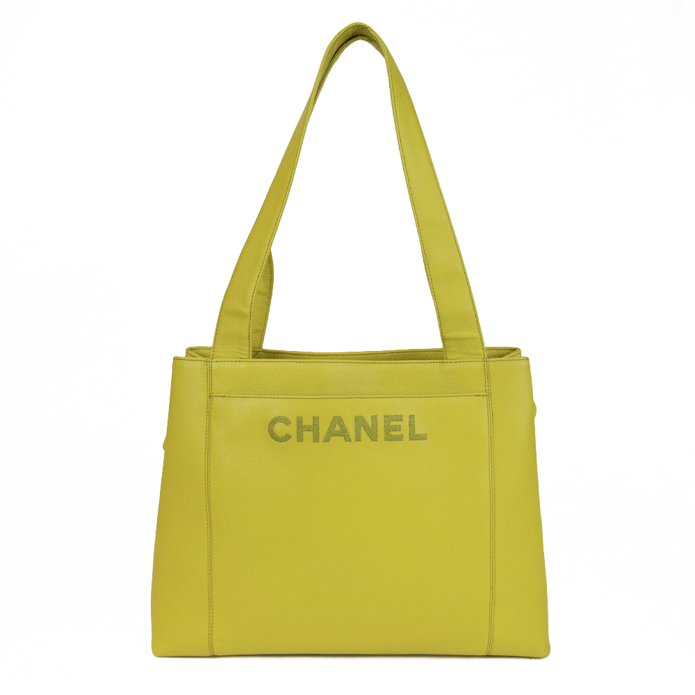 Chanel Lime Caviar Leather LAX Logo Tote Bag