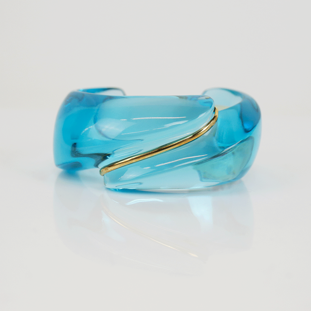 Baccarat Blue Crystal & 18 KT Gold Sculpted Cuff Bracelet