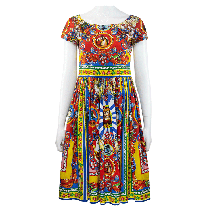Dolce & Gabbana Teatro Dei Pupi Printed Cotton Poplin Dress