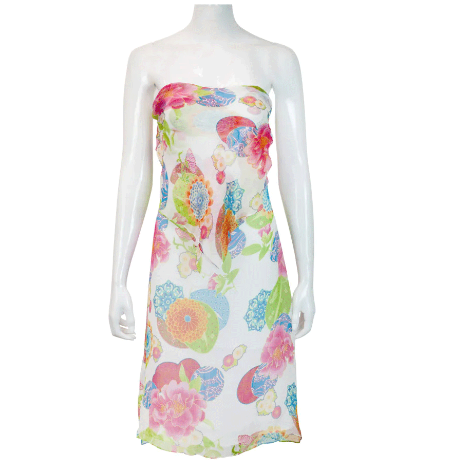 Chaiken Floral Print Silk Strapless Midi Dress